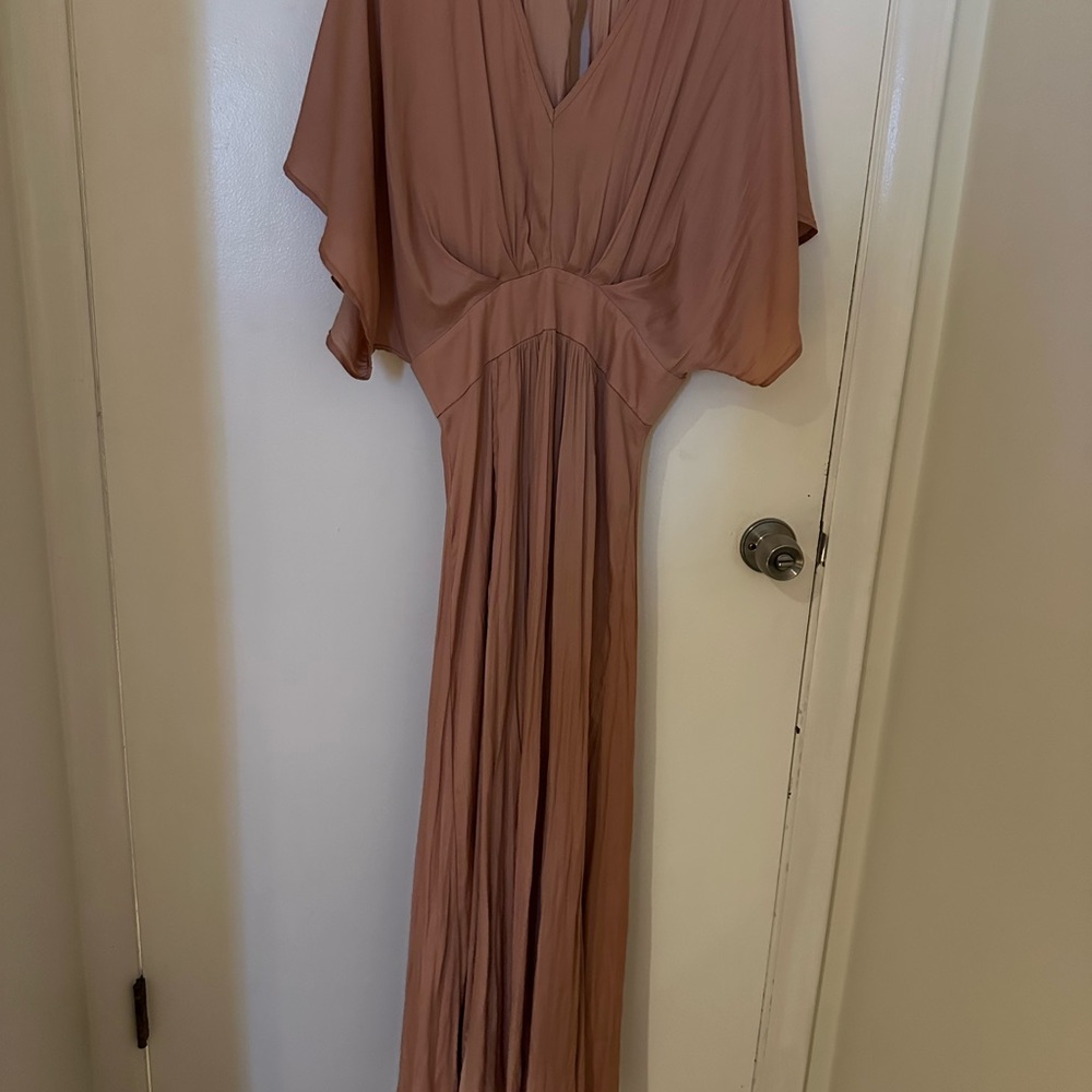 Brown/pinky Maxi Sundress with V-Neck and Dolman Sleeves